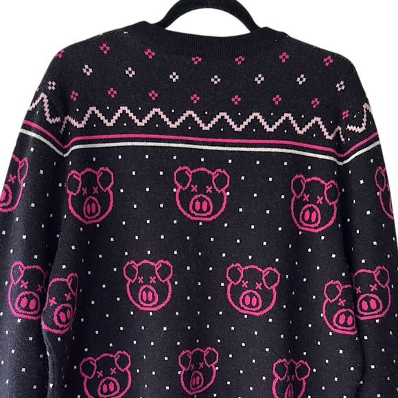 SHANE DAWSON | NWOT COTTON HOLIDAY PIG SWEATER BLACK & NEON PINK | 2XL - Picture 12 of 13